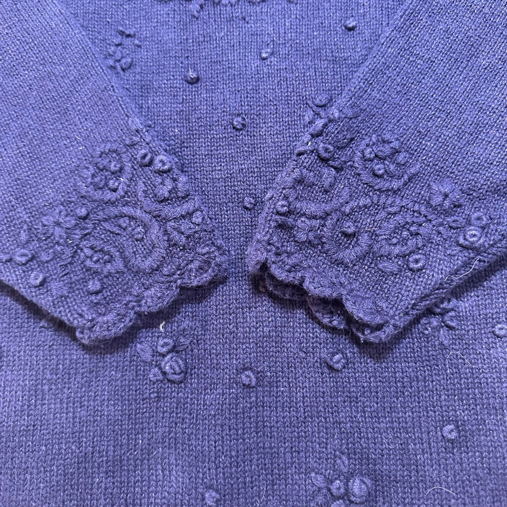 Huntington Ridge |VTG 90s| Navy Ramie Cotton Floral Knit Sweater S| Cottagecore - Picture 5 of 8